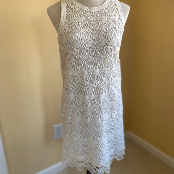 LOFT Dresses & Skirts - NWT Loft Ivory White Scalloped Lace Crochet Sleeveless Lined Shift Dress Size 2